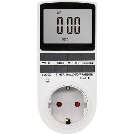 Digitale tijdschakelaaraansluiting Digitale elektronische tijdschakelaar LCD-display Plug-in programmeerbare tijd EU Plug wit