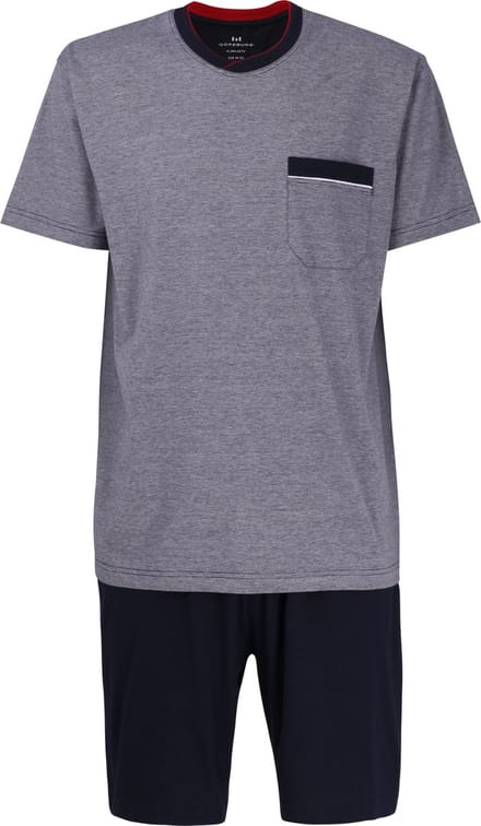 Gotzburg heren shortama O-hals - middenblauw melange
