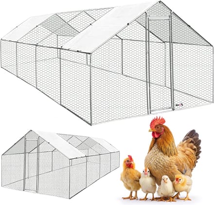 MaxxPet Kippenren - 3x8x2m - Kippenhok van Metaal met Zonwering/Dakzeil