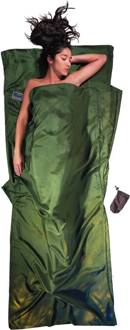 Cocoon Travelsheet, 100% Silk (Maat - 220 x 90 cm, Kleur - Dark olive green)