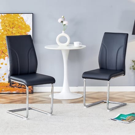 MODFU - Eetkamerstoelen - Hoge Rugleuning - Zwart Kunstleer - Metalen Onderstel - Set Van 2