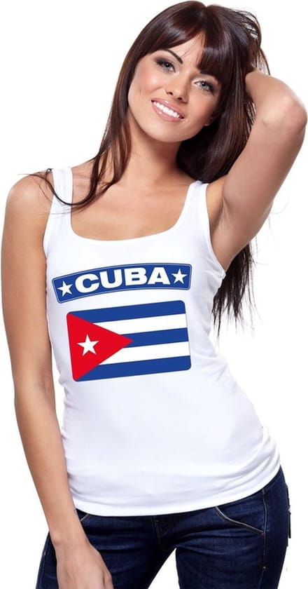Cuba singlet shirt/ tanktop met Cubaanse vlag wit dames M
