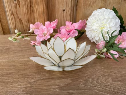 Lotus Sfeerlicht / Waxinelichthouder Goudrand Wit