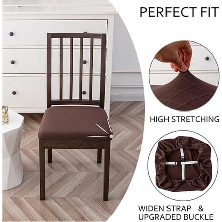 Housse de siège de chaise imperméable, coussin Jacquard extensible, lavable de haute qualité, pour la cuisine, la salle à manger 1-Pcs marron