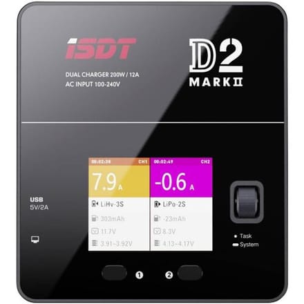 ISDT D-2 MARK2 Multifunctionele modelbouwlader 12 A Li-poly, Li-ion, LiFePO, LiHV, NiMH, NiCd, Lood