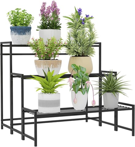 Outsunny plantenstandaard - metaal - zwart - 75L x 70B x 66H cm