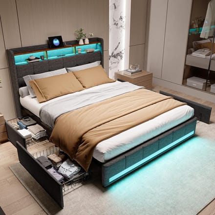 Tweepersoons Boxspring Bed 180x200 cm met Opbergruimte, LED Verlichting en USB Oplaadpunten