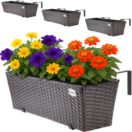 Casaria Polyrattan Balkon Plantenbak - 4 Stuks a 11 Liter – Bruin