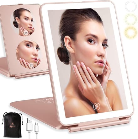 Oplaapbare Reis Make-up Spiegel met LED Verlichting en Vergroting