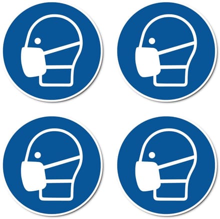 Veiligheidssticker Mondmasker Verplicht ISO 7010 Ø 10 cm - 4 Stuks