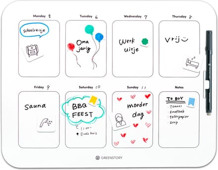 GreenStory - Week Planbord - Zelfklevend - Wit - M - met Sticky Pen