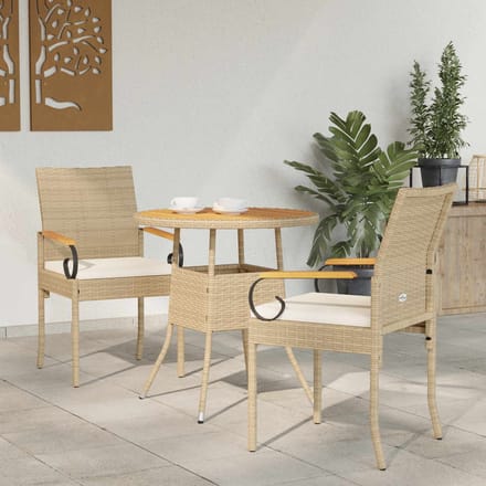 vidaXL - Tuinstoelen - 2 - st - Beige - en - Crème - Wit - Poly - Rattan - en - Acacia