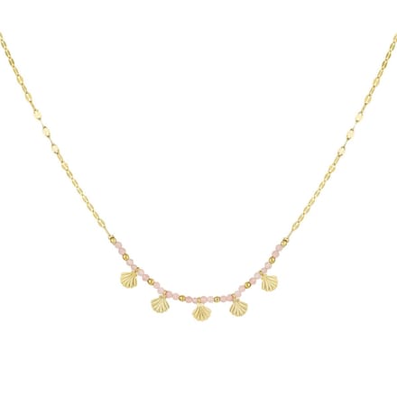 Vintage ketting met roze kralen en schelpjes