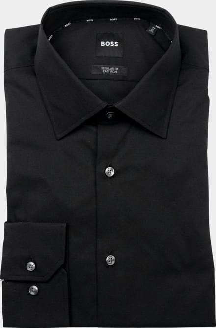 BOSS Joe regular fit overhemd - popeline - zwart - Strijkvriendelijk - Boordmaat: 38