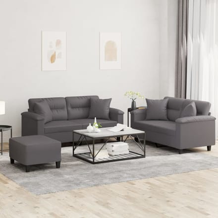 vidaXL - 3-delige - Loungeset - met - kussens - kunstleer - grijs