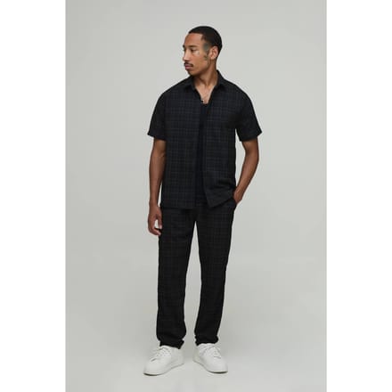 Geruit Regular Overhemd & Toelopende Broek Set | Black | Size Medium