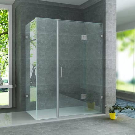 ALONI Douchecabine met Draaideur, 2 Vaste Wandjes en Zijwand – 90x120x195 cm – 8 mm Veiligheidsglas – Chroom – Helder Glas – Omkeerbaar