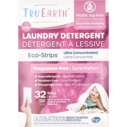 Tru Earth, Eco-Strips®, Wasmiddel, Zeer Geconcentreerd, Geurloos, Voor Baby's, 32 Strips pink
