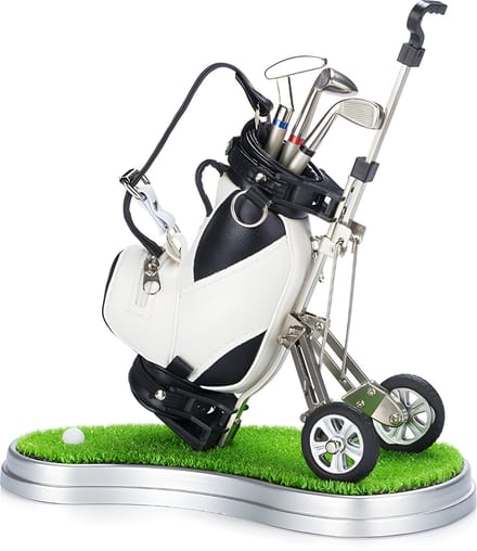 Stripe golf penhouder - Miniatuur golftrolley met 3 balpennen