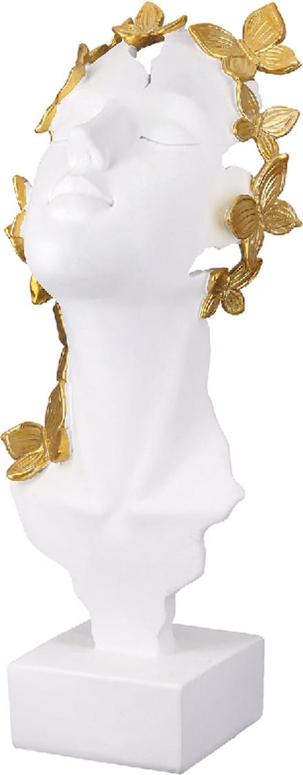 Sculptuur - Vlinder vrouw - Polyresin - Beeld - Wit en Goud - 13x32x12 cm
