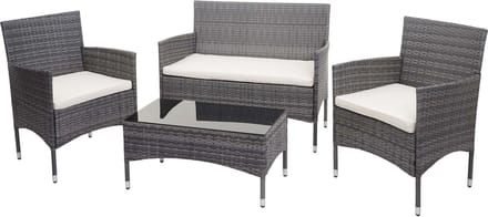 Poly-rattan set MCW-F55, balkon/tuin/lounge set Zitgroep ~ grijs, kussens creme