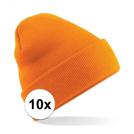 10x Basic winter muts oranje voor volwassenen