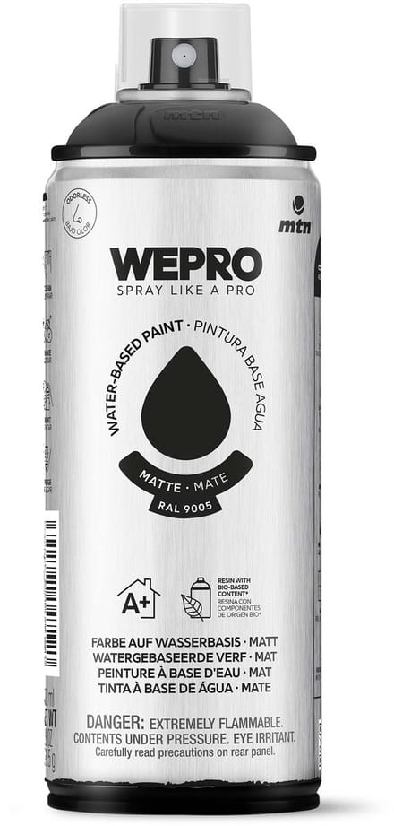 Spuitbus Ral 9005 Zwart Mat MTN WEPRO WATER-BASED PAINT 400ML