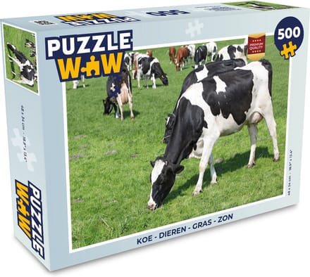 Puzzel Koe - Dieren - Gras - Zon - Legpuzzel - Puzzel 500 stukjes