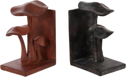 J-Line boekensteun Paddenstoel - polyresin - roestbruin/zwart - set van 2