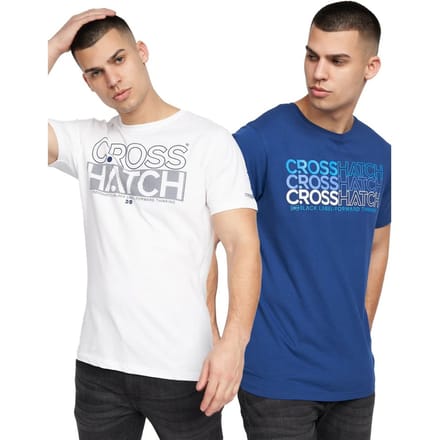 Crosshatch Heren Raynen T-Shirt (Set van 2) (Marine / Wit)