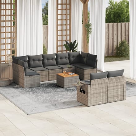 vidaXL - 10-delige - Loungeset - met - kussens - poly - rattan - grijs