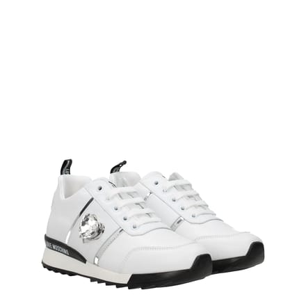 Love Moschino Witte Leren Lage Sneakers