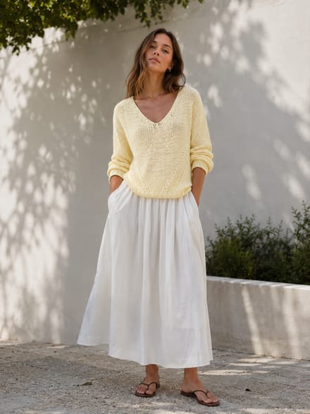 Fancy cotton Pullover E20197S | Pastel Yellow - Pastel Yellow / M