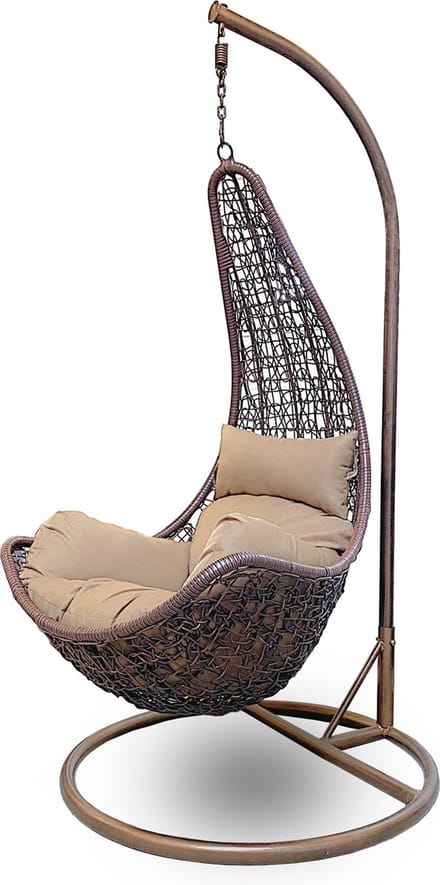 Rijoka Hangstoel Layba Twisted Schommelstoel – Bruin Rattan - Sand Kussen - Bruin Frame