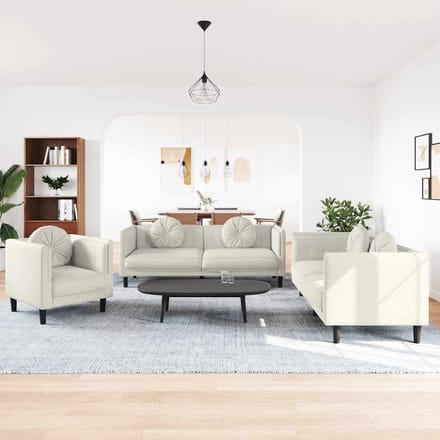 vidaXL - 3-delige - Loungeset - met - kussens - fluweel - crèmekleurig