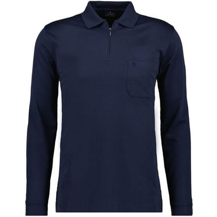 Ragman Zipper Softknit Polo Longsleeve Breast Pocket Marine / male