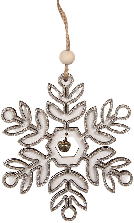Clayre & Eef Kersthanger Sneeuwvlok 11x1x11 cm Wit Hout