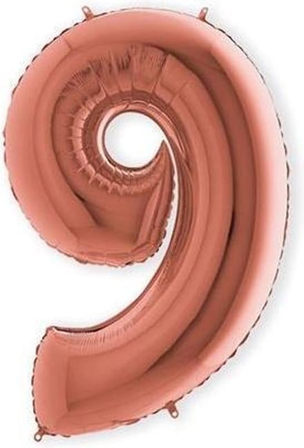 Folieballon cijfer '9' rosé goud (100cm)