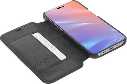 Minim Apple iPhone 14 Pro Max Hoesje Wallet Book Case Echt Leer Zwart