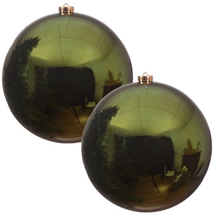 Decoris Kerstbal - 2x - donkergroen - groot - 20 cm - kunststof - glans - kerstversiering