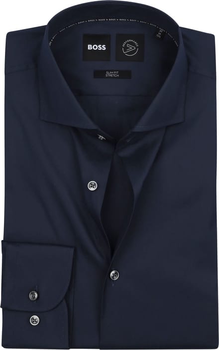 BOSS Hank slim fit overhemd - popeline - blauw - Strijkvriendelijk - Boordmaat: 45