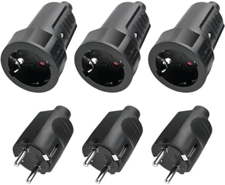 3x Schuko Stekker Koppeling - Geaarde Buitenstekker met Knikbescherming en IP44 Bescherming