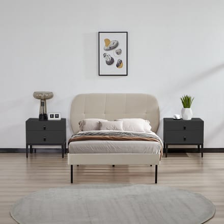 Gestoffeerd bed Porvoo met bedbodem 90x200 cm beige [en.casa]