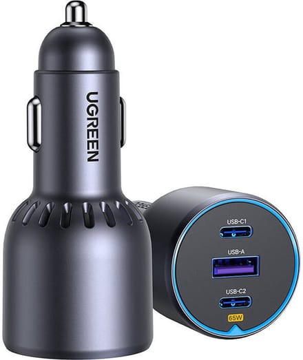 UGREEN 35024 Autolaadstation 75 W USB 2.0 bus A, USB-C bus, USB-C bus Fast Charge Grijs Auto Snellader