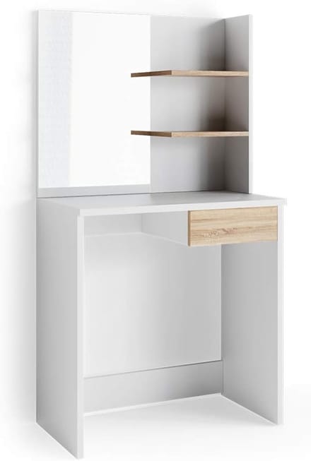 Witte Make-uptafel met Spiegel en Opbergruimte - 75 cm