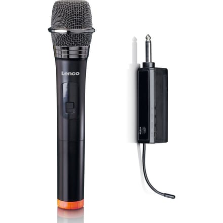 Lenco Microfoon Draadloos - Microfoon -MCW-011BK - Draadloze Microfoon met 6,3 mm ontvanger - Plug & Play - Zwart