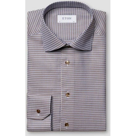 Eton Overhemd Contemporary Houndstooth Signature Twill Midden Bruin / male