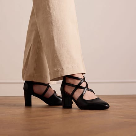 No Stress - Dames - Zwarte leren pumps met ritssluiting - Maat 41