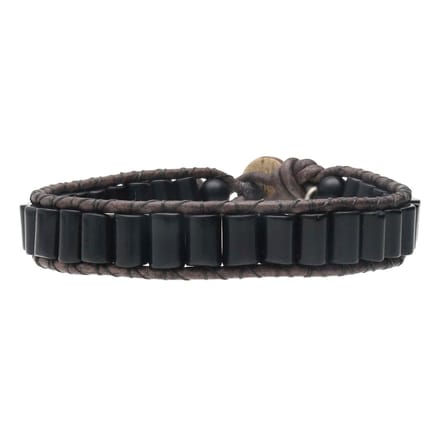 Bela Donaco - Armband Classic B6 – Zwart – Obsidiaan – Leer