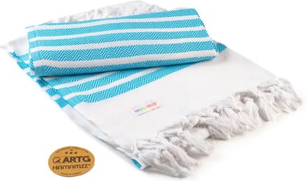 ARTG® Hamamzz - Hamamdoek - Original Dalaman De Luxe - White/Aqua Blue - 100 x 180 cm - AR053